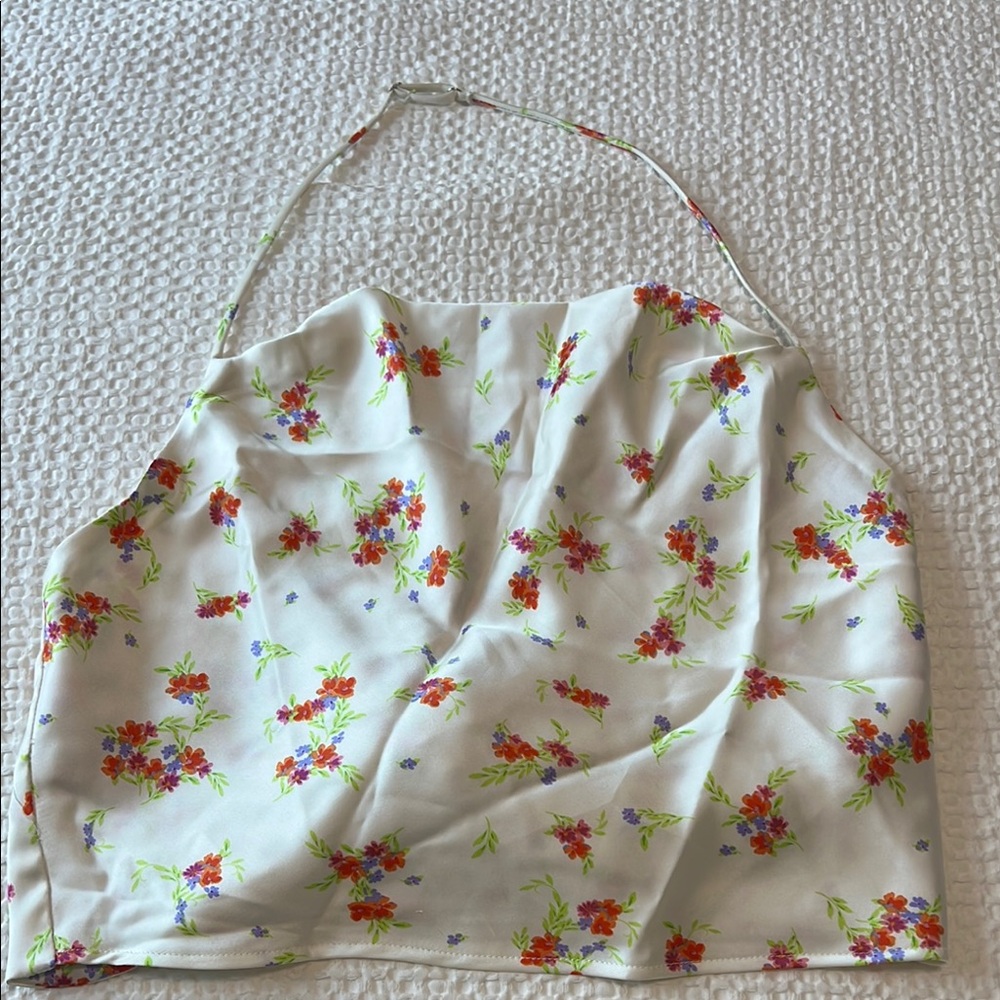 Zara Floral Halter Top - Cream with Red and Green Accents